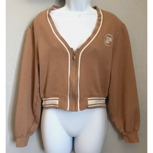 PINK Victorias Secret Fleece Zip Cardigan Jacket Womens Medium Brown Sports Club